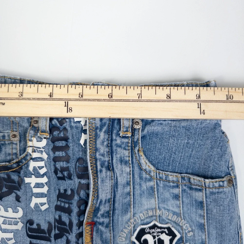 Vintage Y2K Pepe Jeans Denim Skirt Kids Medium 4-5 Blue Gothic Print‎ Pleated
